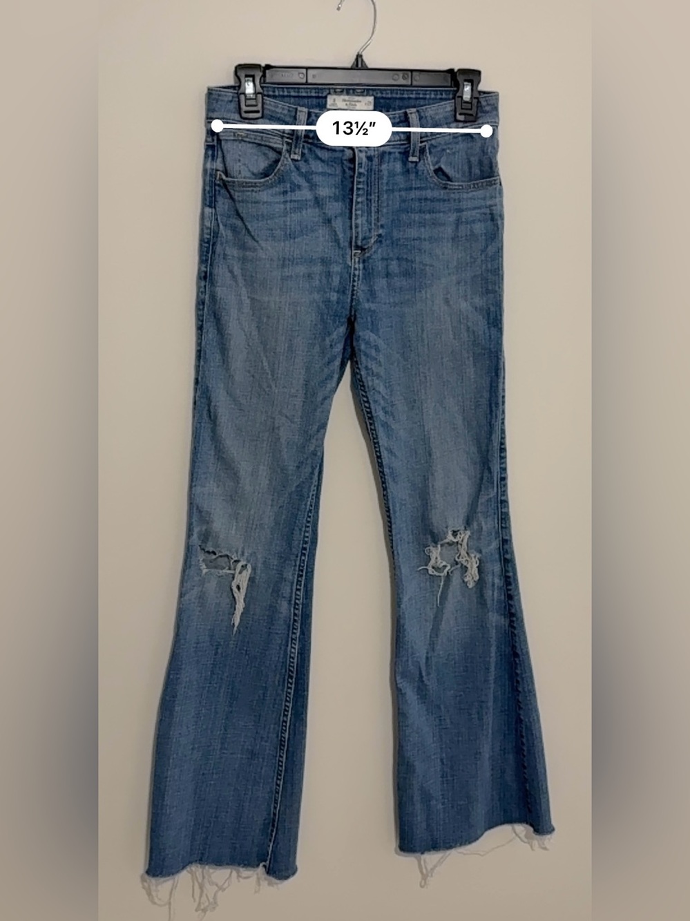 Abercrombie & Fitch Women's Distressed Mid-Blue Flare Jeans - Picture 4 of 9